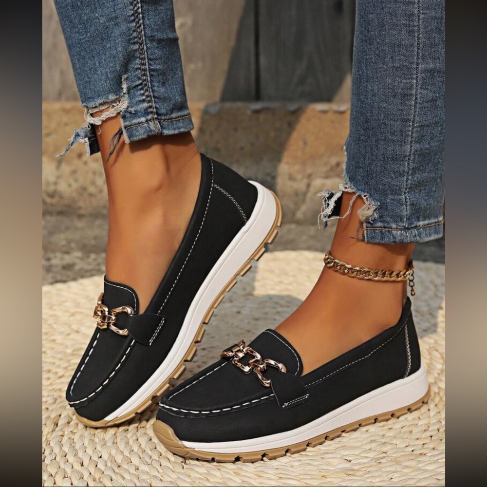 Women's Khaki Vegan Leather Loafers with Gold Buckle